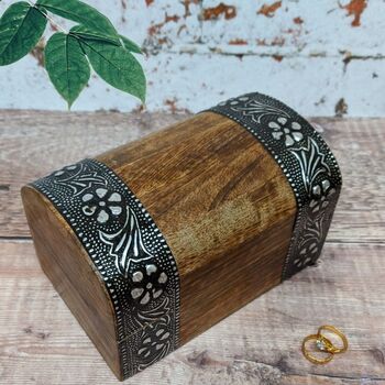 Wooden 5th Anniversary Gift For Her; Floral Small Treasure Chest, 2 of 7