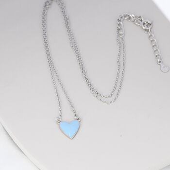Sky Blue Enamel Heart Necklace In Sterling Silver, 4 of 9