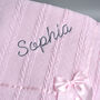 Personalised Knitted Baby Pink Blanket With Bow, thumbnail 7 of 7