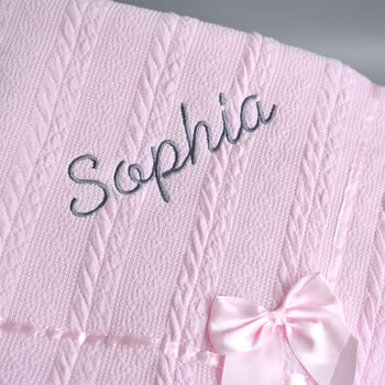 Personalised Knitted Baby Pink Blanket With Bow, 7 of 7