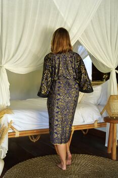 Navy And Gold Batik Kimono Robe, 4 of 8