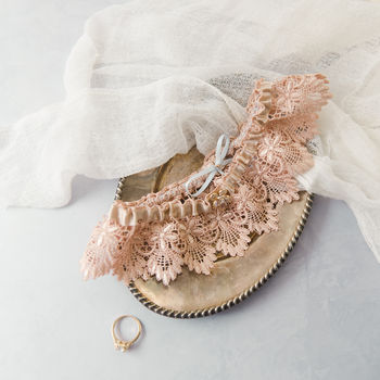 Personalised Blush Or Ivory Lace Wedding Garter, 2 of 7