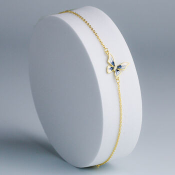 Gold Colour Sterling Silver Blue Butterfly Bracelet, 2 of 5