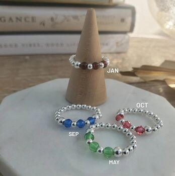 Sterling Silver Birthstone Stacking Stretch Gemstone Bead Ring, 7 of 9