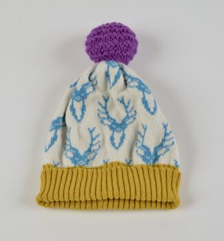 Stag Head Knitted Beanie Bobble Hat, 10 of 11