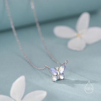 Sterling Silver Simulated Moonstone Butterfly Necklace, 2 of 12