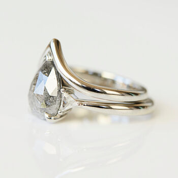 Pear Rose Cut Salt And Pepper Diamond Engagement Ring, 4 of 4