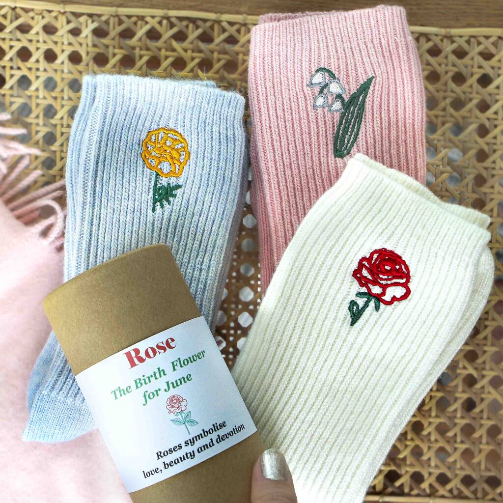 Birthday Flower Cashmere Wool Women's Bed Socks Gift, 1 of 9