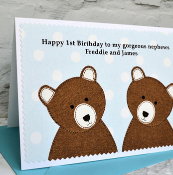 'Bears' Personalised Twin Boys New Baby / Birthday Card, 2 of 3