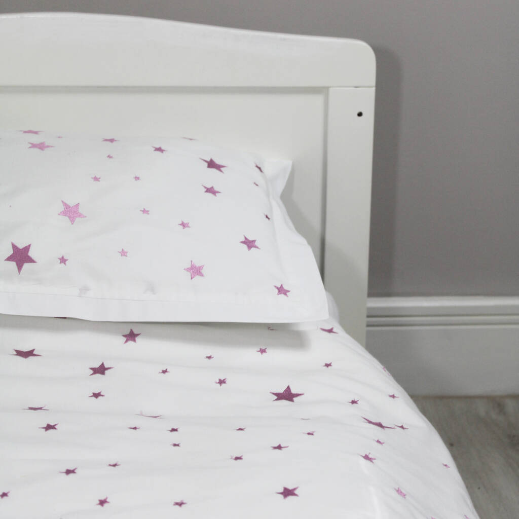 Pink Embroidered Star Single Duvet And Pillowcase Set By Lime Tree London