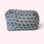 Xl Toiletry Bag | Quilted Cotton Large Wash Bag | Pale Blue And Pink Floral Block Print, thumbnail 1 of 4