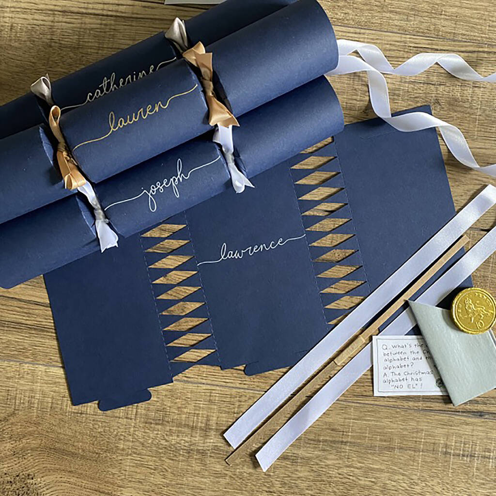 Personalised Handwritten Navy Blue Christmas Crackers