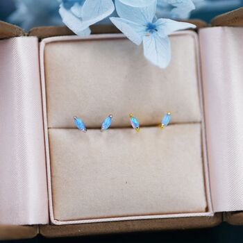 Sterling Silver Blue Opal Marquise Earrings, 2 of 11