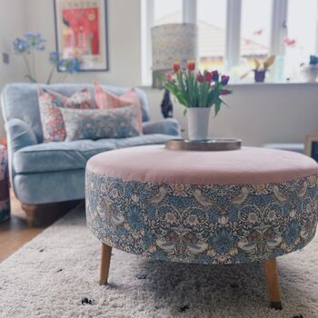 Louis Footstool In Strawberry Thief And Blush Velvet, 4 of 4