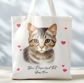 Personalised Tote Bag Cat With Love Hearts. 20 Different Breeds, 6 of 12