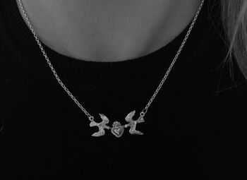 Swallows And Heart Silver Necklace, 3 of 6