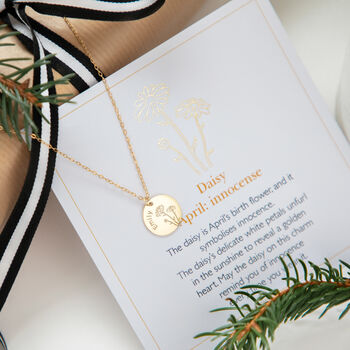 Small Personalised Birth Flower And Name Disc Necklace, 2 of 5