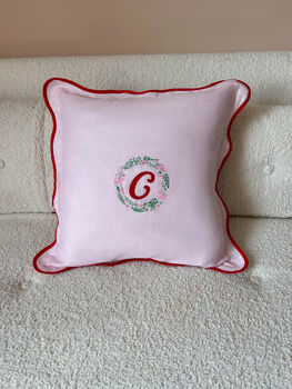Monogrammed Scalloped Embroidered Pillow Cover, 6 of 6