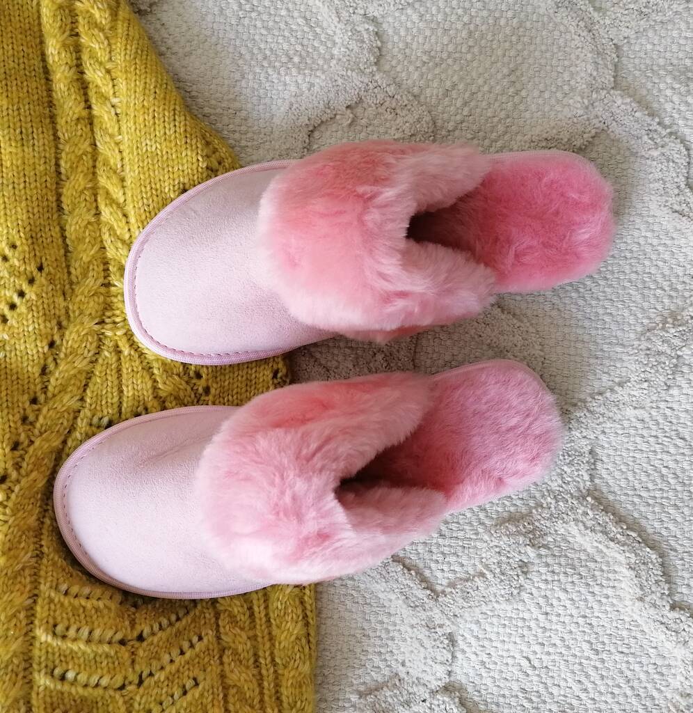 Pink Luxury Sheepskin Mule Slippers By HomieeStudio ...