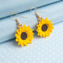 Hand Painted Sunflower Dropper Earrings, thumbnail 1 of 5