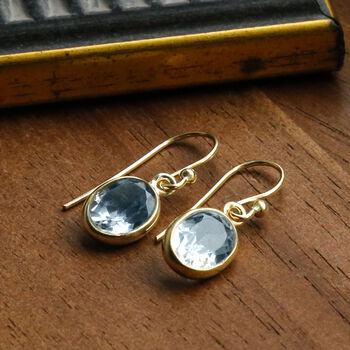 Gold Plated Blue Topaz Oval Earrings, 3 of 4