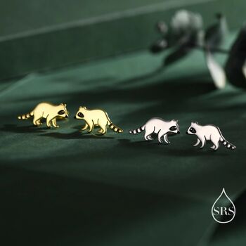 Sterling Silver Very Cute Racoon Stud Earrings, 4 of 12