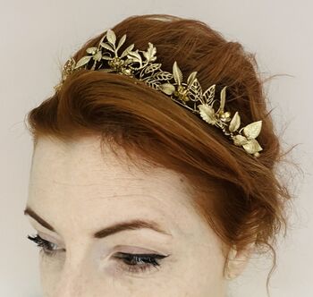 The Isla Crown Gold Silver Organic Handmade Floral Hair Vine Bridal Headpiece, 8 of 9