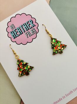 Sparkly Christmas Tree Glitter Resin Earrings / Christmas Gift / Secret Santa Gift, 5 of 11