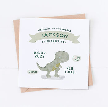 Dinosaur Newborn Birth Details Card, 2 of 2