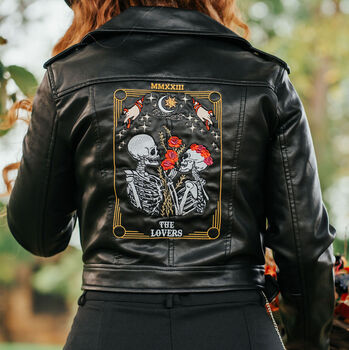 Cropped Tarot Card Black Leather Jacket, 2 of 10