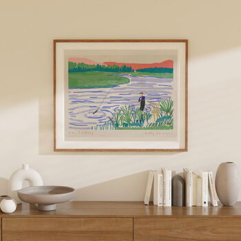 Fishing Art Print River Fisherman Scene Poster, 4 of 9