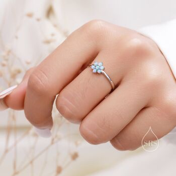 Sterling Silver Opal Flower Ring, 5 of 11