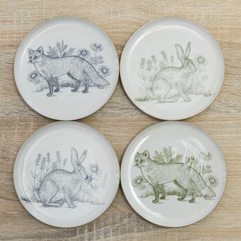 Set Of Four Forest Animal Bunny Fox Coasters, 2 of 4