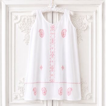 Pink Jenny Edwardian Nightdress, White Cotton Nightie With Pink Embroidery, Vintage Style Sleeveless Chemise, One Size UK 10 16, Gift, 7 of 8