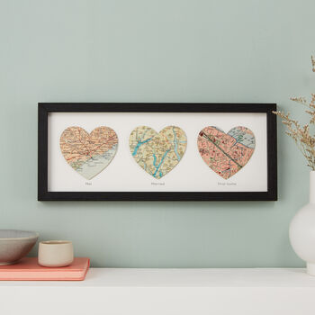Three Personalised Map Heart Print, 9 of 12