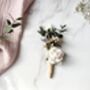 White Flower And Preserved Eucalyptus Boutonniere, thumbnail 2 of 6