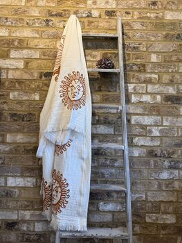 Long Organic Cotton Robe: White With Terracotta Sun, 2 of 3