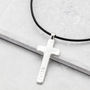 Men's Engraved Silver Cross Leather Necklace, thumbnail 3 of 7