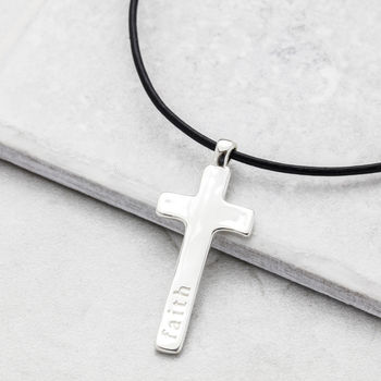 Men's Engraved Silver Cross Leather Necklace, 3 of 7