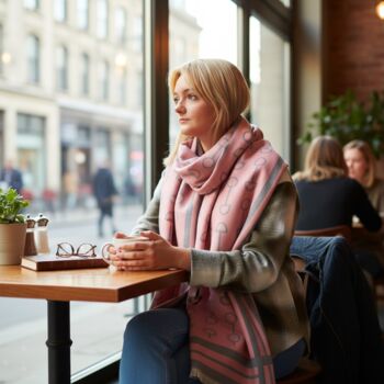 Equestrian Snaffle Bit Print Scarf | Grey And Pink, 4 of 12