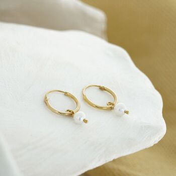 Dainty Pearl Gold Hoop Earrings, 5 of 6