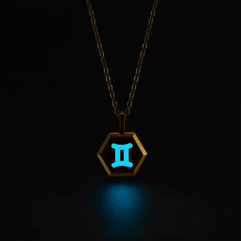 Gemini Zodiac Glowing Pendant Necklace With Uv Keyring Torch, 4 of 12