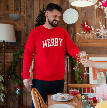 'Merry' College Christmas Jumper Sweatshirt, 5 of 6