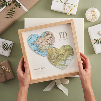 Two Map Hearts Wedding Anniversary Print, 5 of 12