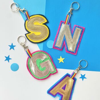 Two Tone Letter Rainbow Keyring Made With Vegan Leather, 7 of 9