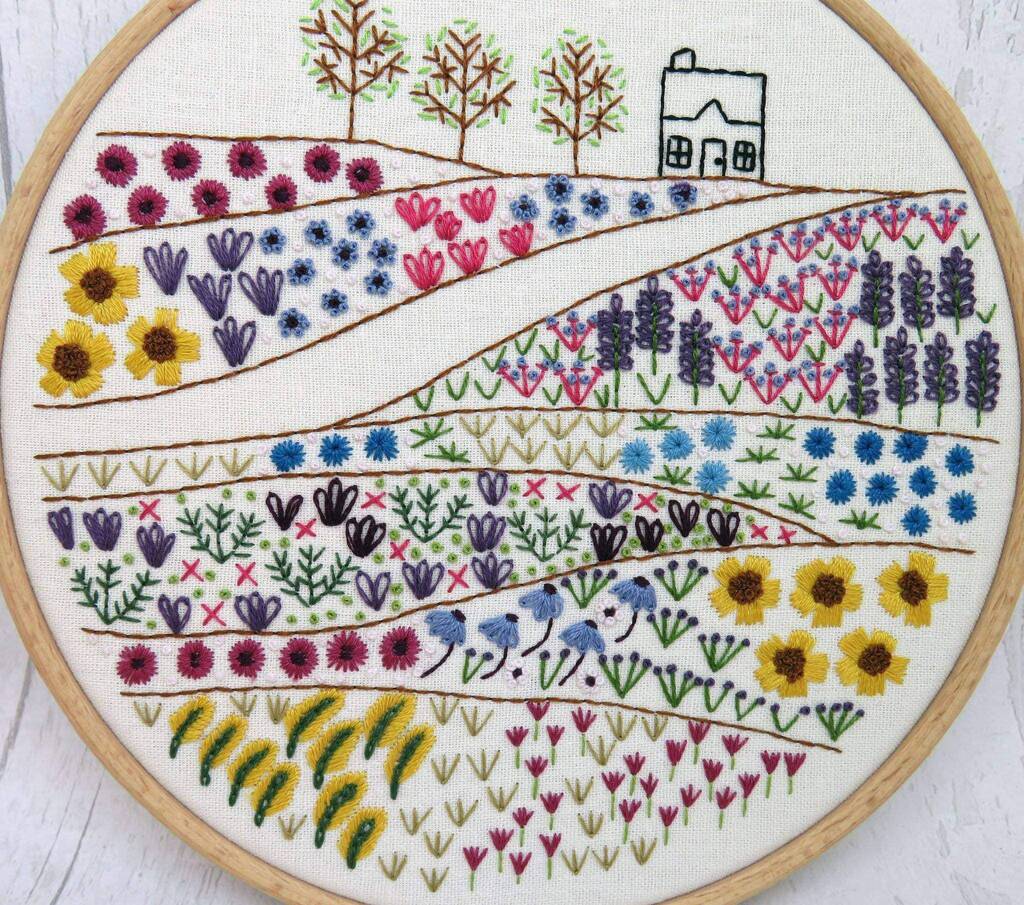 Flower Meadow Cottage Embroidery Pdf Digital Product By Stitchdoodles