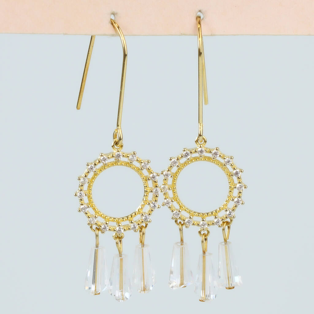 Gold Colour Sterling Silver Dream Catcher Dangle Earrings, 1 of 4