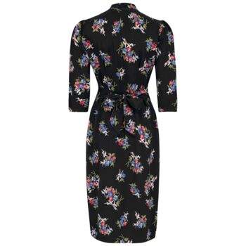 Mabel Long Sleeve Dress In Black Floral 1940s Style, 2 of 3