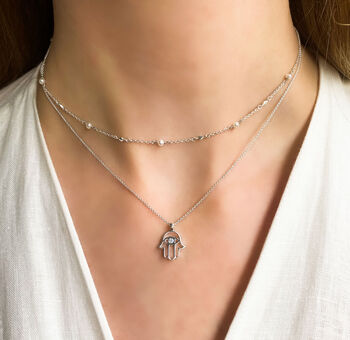 Sterling Silver Symi Hamsa Hand Necklace, 2 of 2