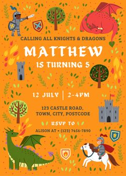 Digital Editable Dragons And Knights Kids Birthday Party Invitation Template, 7 of 8